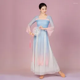 Stage Wear Traditional Chinese Style Vintage Dance Dress Opening Pants Set Performance Ancient Chiffon Folk Suit P1