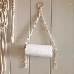 Decorative Figurines Creative Toilet Paper Roll Holder Kitchen Hand Woven Cotton Thread No Hole Punch El Vertical Hanging