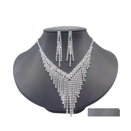 Br￶llop smycken set mode kvinnor kristall brud halsband ￶rh￤nge set rhinestone sierplated kl￤nning bankett damer g￥va drop leverans ot607