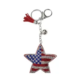 Chaços de chaves da bandeira do coração de cristal strass do coração dos Estados Unidos Bling Bling Sier Prazed Key Rings pendurando Fashio OTRTQ