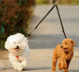 Hundhalsar Pet dubbelkopplare koppel bly 2 väg dubbel halsband två promenad hundar krage polyesternät sele för litet medium