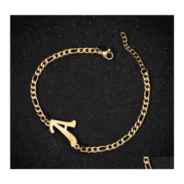 Charm Bracelets Men Women Gold Alphabet 26 Letters Pendant Bracelet Bangle Fahsion English Jewelry Q343Fz Drop Delivery Dhpc2