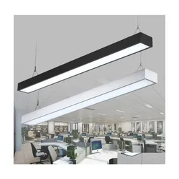 Lampade a sospensione 18W 36W 4Ft 120Cm Offfice Led Light Rectangar Alluminio Lampade a sospensione Modern Bar Lighting Sier Black Drop Delivery Indo Otacr