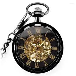 포켓 시계 레트로 시계 스팀 펑크 골격 기계식 로마 번호 시계 펜던트 핸드 윈딩 남성 여성 FOB 체인 선물
