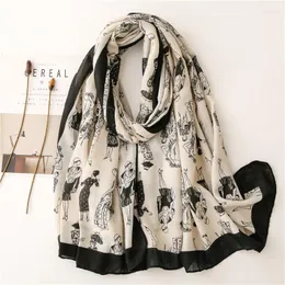 Szaliki Cartoon Fashion hiszpania szalik kobiety luksusowy biały wiskozowy szal Lady wysokiej jakości Wrap Pashmina Stole Bufand