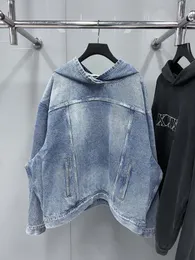 Giacca in denim pesante lavato con cappuccio autunno e inverno per uomo e donna