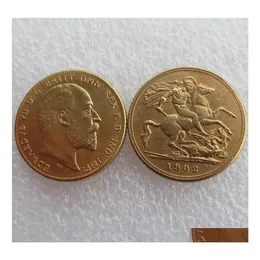 Konst och hantverk sällsynt 1902 King Edward VII Matt Proof Gold Double Sovereign Drop Delivery Home Garden Dheom