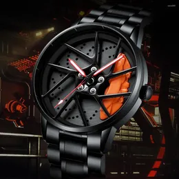 Armbandsur 3D Real Car Wheel Watch Waterproof Rotate Mens Watches Rim Quartz Men's Sports 360 ° For Men Clock