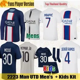 22 23 Maillots de foot Fotbollströjor MBAPPE 2022 2023 HAKIMI SERGIO RAMOS WIJNALDUM ICARDI PSGs Camiseta futbol Fotbollströja Långärmad herrtröja Kids Kit 2xx3