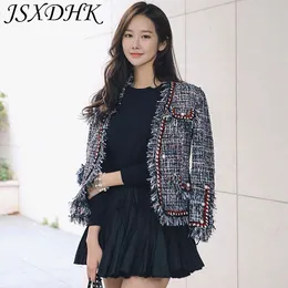 Women's Jackets JSXDHK Runway High Quality Women Tassel Pearl Outerwear 2023 Autumn Winter Tweed Thick Weave Long Sleeve Female Jacket Coat