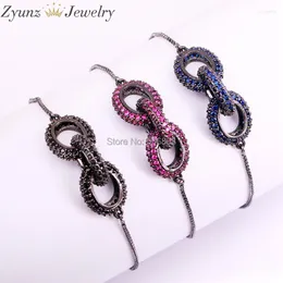 Charm Bracelets 5PCS ZYZ325-9655 CZ Micro Pave Oval Chain Shaped Connector Gunmetal Color Cubic Zirconia Link Beads Bracelet