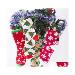 Decoraciones navideñas Serie Mujer Calcetines Algodón Divertido Feliz Personalidad Dibujos animados Hombre Calcetín largo Absorbe el sudor Espesar Tallas grandes Wll3 Dhecg