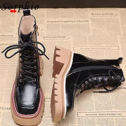Boots Female Motorcycle For Women Lace Up Square Toe Chunky Heel Platform Comfy Shoes Woman 2023 Arrivals Casual