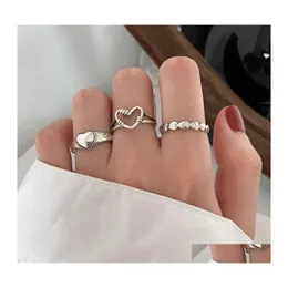 Anelli a fascia Sier Retro Love Heart Hollow Anello aperto Femminile Ins Trend Dolce Sexy Elegante fatto a mano Hiphop Fashion Drop Delivery Jewelry Dhndx