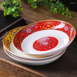 Plates Longevity Color Flower Ceramic Plate Chinese Household Bone China Tableware Antique Dinner Salad Dishes Serving Tray