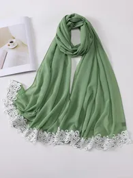 Scarves Plain Chiffon With Lace Hijabs Women Fashion Scarf Islam Clothing Headscarves Shawl For Ladies Headwrap Ramadan