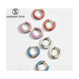 Stud Colorf Drip Oil Hoop Earrings Enameled Cooper Mini Circle Statement For Women Ear Cuffs Fashion Jewelryz Drop Delivery Jewelry Dhfsa