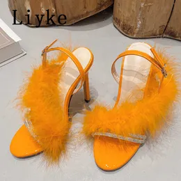 Wholesale Orange Feather Rhinestone High Heel Orange Sandals Heels With Ankle Strap For Women Perfect For Summer Prom And Fashionable Ladies Style 0129 At Only 33.12 DHgate.Com