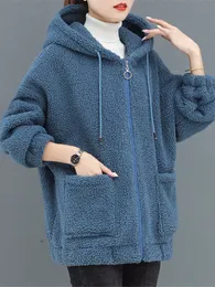 여자 재킷 스위 보커 겨울 재킷 여성 스웨터 코트 솔리드 양고기 양모 가디건 후드 지퍼 따뜻한 옷 패션 캐주얼 한국 마모 230130