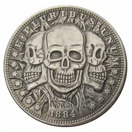 Hobo Coins USA Morgan Dollar 1884 Skalls Zombie Skeleton Hand Carved Copy Coins Metal Crafts Special Gifts #0009