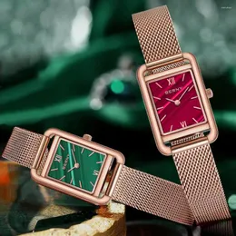 Relojes de pulsera Miyota Gold Relojes para mujer Top Quartz Ladies Ultra-thin Fashion Rectangular Green Reloj de pulsera a prueba de agua 30M