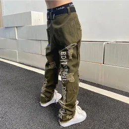 Jeans Masculino Retrô Buraco Rasgado Desgastado Homens Liso Lavado Harajuku Hip Hop Calças Denim Soltas Streetwear Bordado Jeans Casual