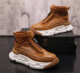 Toppdesigner män skor plattform sneakers ökar andningsbara loafers platt häl zip komfort comfer comfest party reseskor runt tå plus storlek 38 ~ 43