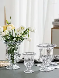Vaser Retro Creative Light Luxury Wind Lamp High Foot Glass Vase Transparent Crystal Flower Arrangement Roman Decoration