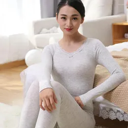 Women's Thermal Underwear The Lady V Collar Set Is Made Of Cotton Thin Seamless Body Lace And