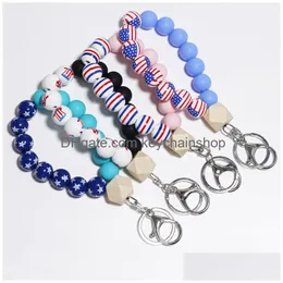 Keychains Lanyards Flagr Print Keyring For Keys Sile Beads Keychain Women Men Colorf Wristlet Armband Bil Charms 2022 Drop Deliver Dhmoz