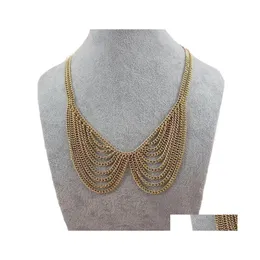 Chokers European Simple Style Gold Plated Metal Chain Tassel Collar Double Necklace Womens Dress Fine Jewelry C3 Drop Delivery Neckl Dh7Bo