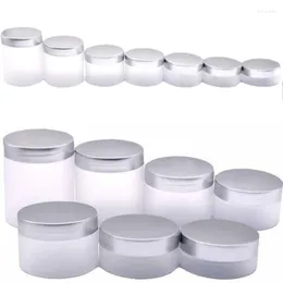 Lagerung Flaschen Verpackung Container Kunststoff Frost Flasche Glas Silber Deckel Mit Weiß Pad 50G 80G 100G 120G 150G 200G 250G Nachfüllbare Kosmetik