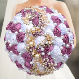 Decorative Flowers Selling Bridal And Bridesmaid Bouquets Exquisite Rhinestones Silk Roses Pearls Handmade Sisters Wedding