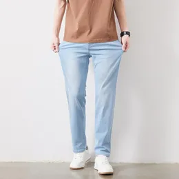 Мужские джинсы плюс размер 44 46 48 Лето светло -голубые растягивание прямой стиль.