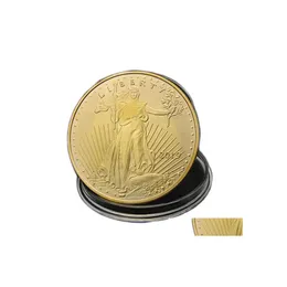 Arts And Crafts 10Pcs American Goddess Gold Plated Coin Liberty Anniversary Souvenir Metal Drop Delivery Home Garden Dhucn