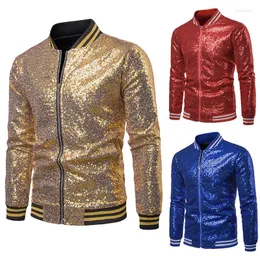 メンズジャケット2023メンズブリングスパンコシの光沢のあるゴールドバーシティウェディングコートファッションジャケットアウトウェアメンパーティーステージプロムチャケタ
