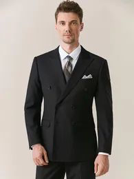 Męskie garnitury Zestaw Blazer Spant Wedding Groom Formal Wear Business Man Ubranie podwójnie piersi czarny niebieski garnitur plus rozmiar 58