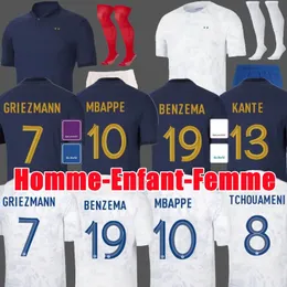 2022 Benzema Mbappe Soccer Jerseys French Griezmann Kante Pogba Giroud Pavaro Maillot de Foot Equipe Football Shirt Men Women Kids Set Sets