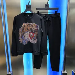 Herren Trainingsanzüge Tiger Diamond Shiny Black Hip-Hop Streetwear Baumwollstoff Top Sweatshirt Hosen Trainingsanzug Sets Übergroßer Hoodie