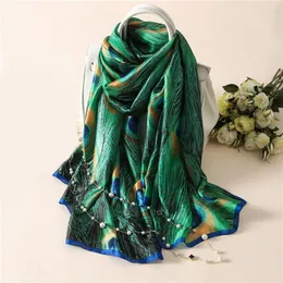 Scarves Vintage Chic Fashion Peacock Feather Women Silk Cover Up Scarf Beach Travel Shawl