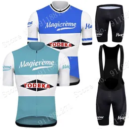 2021 Magicreme Cycling Jersey Manga curta Conjunto Retro Belgian Pro Team Cycling Round Road Bike Suit MTB Maillot Fietskleding