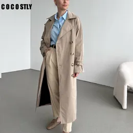 Płaszczowy płaszcz damski płaszcz dla kobiet płaszcza długie rękawy Pas podwójnie piersi Long Trench Płaszcz Ladies Windbreaker Kurtka Casaco Feminino 230130