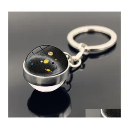 Ключевые кольца с двойным стеклянным мячом вселенной звездного матча солнечная луна -держатели клавиши, держатели модных ювелирных украшений, и песчаные 800 R2 D Dhrnt