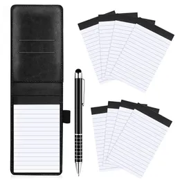 Notepads 10Pcs Mini Pocket Notepad Holder Set with Metal Pen and Notebook Refills Black 230130