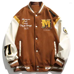 Men's Jackets Men's Varsity Letter Cute Tiger Graphic Embroidery Splicing Coat Hip Hop Single Breasted High Street Casual Streetwears