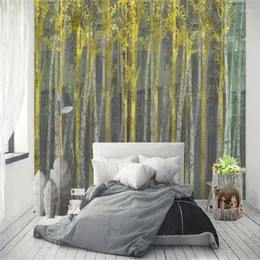 壁紙カスタムサイズ抽象ゴールデンフォレストツリーリビングルームホーム装飾壁画寝室3D POウォールペーパー自己粘着