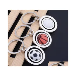 Party Favor 3D Sports Rotating Basketball Football Golf Keychain Keyring Souvenirs Pendant Key FOB Ball Metal Gifts WQ415 Drop Deliv DH7JD