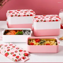 Servis uppsättningar Strawberry Mönster Lunchlåda för flickor Miss Schoolgirl Lady Sweet Bento School Office Worker Portable Väskor Termalväska