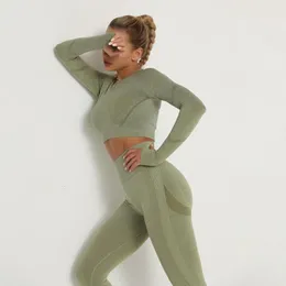Aktiva uppsättningar 3210 Yoga Set Push Up Legging Sportswear Ribbed Sport Bh High-midjiga tights Fitness Women's Clothing med