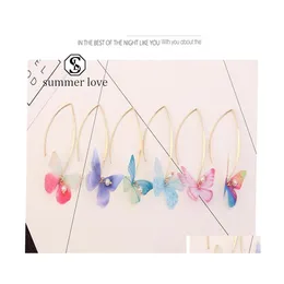 Stud Fashion Chiffon Butterfly Earrings For Women Girls Imitation Pearls Big Hook Long Dangle Tle Wings Party Jewelry Gifty Drop Deli Dheta